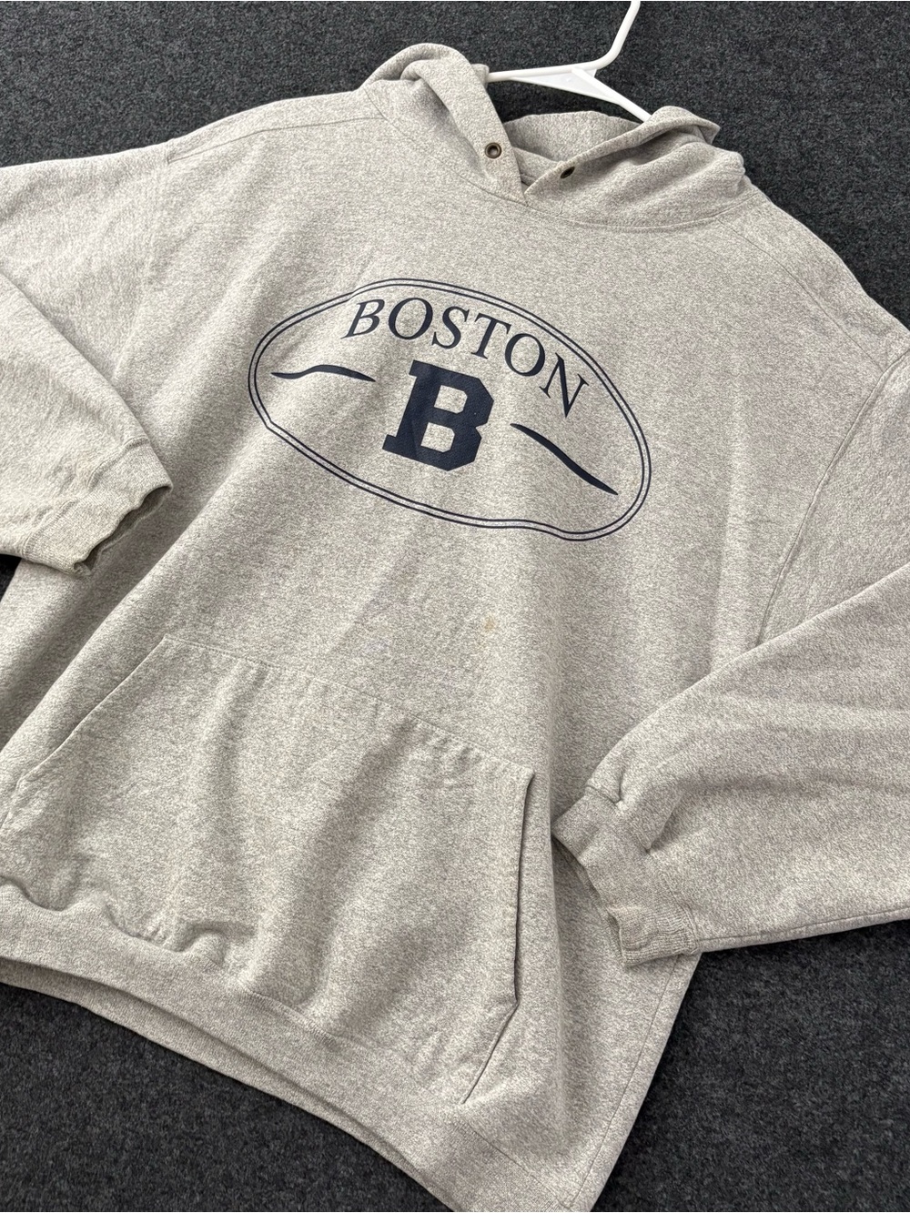 Vtg Cotton Exchange Men’s L Boston Grey Hoodie USA Made Heavyweight Y2K Skater